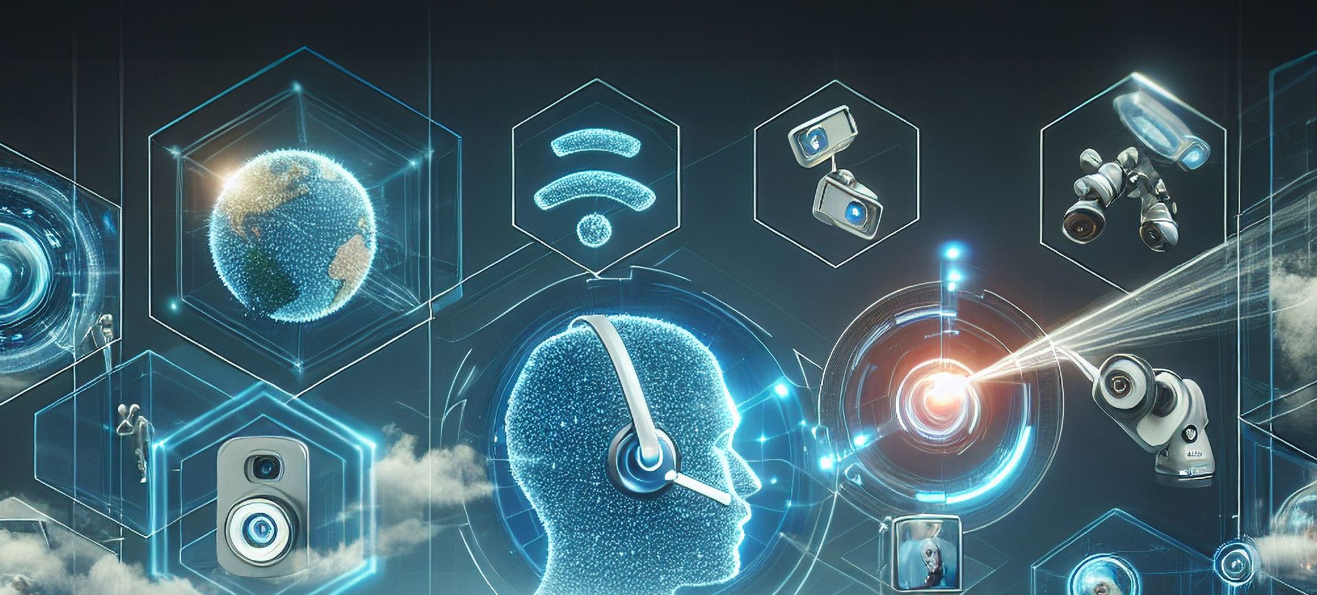 Ein futuristisches Bild mit vielen kleinen Bildern zum Thema Online Kommunikation